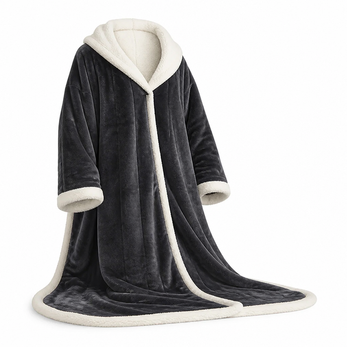 Plushley™ Wearable Heated Sherpa Blanket with Sleeves and Foot Pocket
