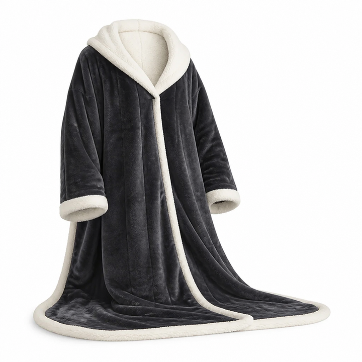 Plushley™ Wearable Heated Sherpa Blanket with Sleeves and Foot Pocket