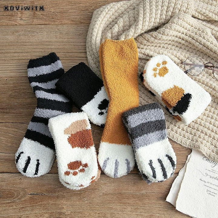Cute Cat Paw Socks in Plush Coral Fleece – One Size Fits Most