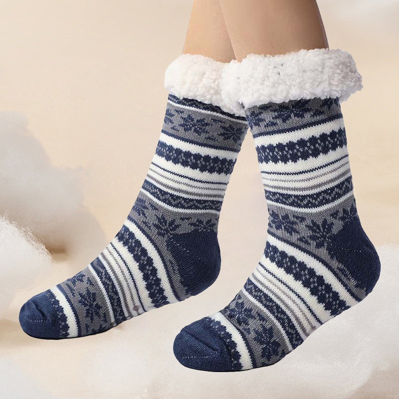 Ultra-Thick Snowflake Slipper Socks with Silicone Grippers