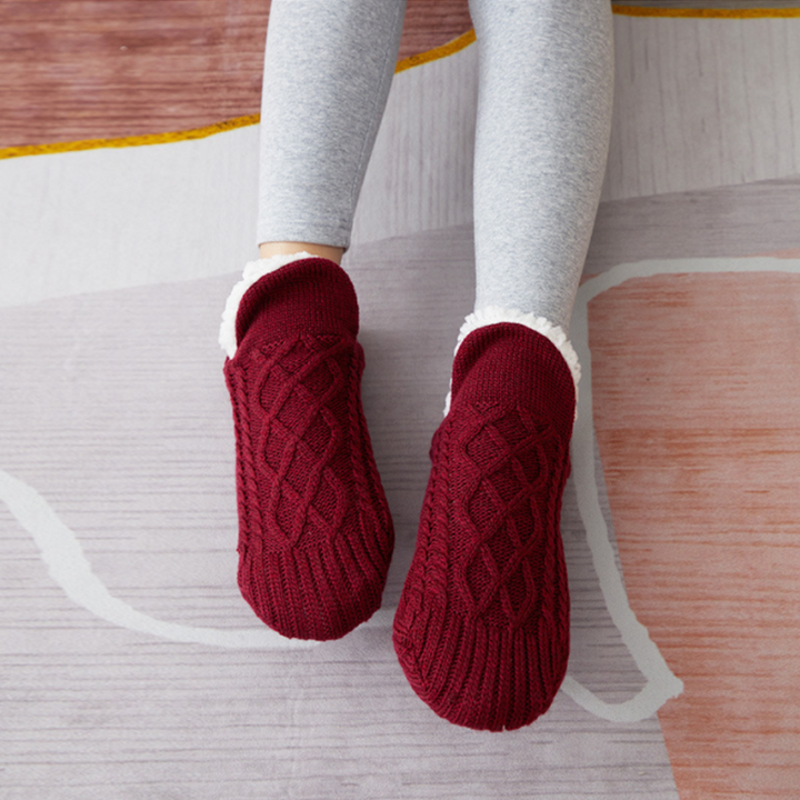 Woven Slipper Socks with Plush Lining and Non-Slip Grips