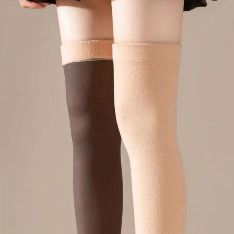 Thick Fleece-Lined Thigh-High Stockings with Stay-Up Fit