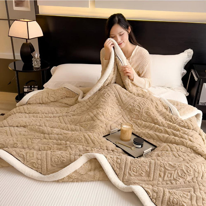 Mandala Carved Velvet Sherpa Blanket, Plush and Warm
