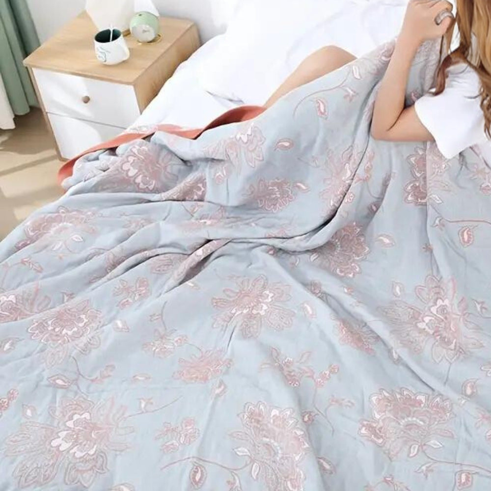 Five-Layer Cotton Gauze Blanket With Woven Floral Jacquard