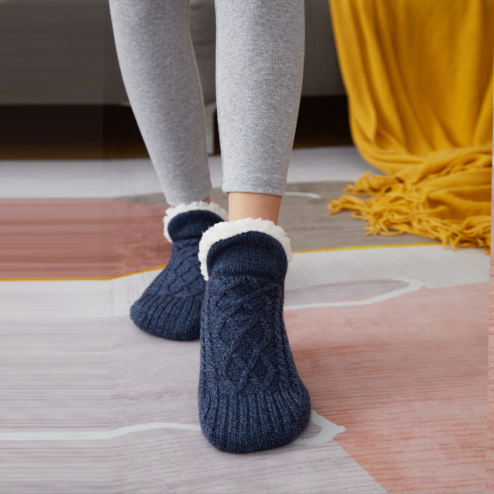 Woven Slipper Socks with Plush Lining and Non-Slip Grips