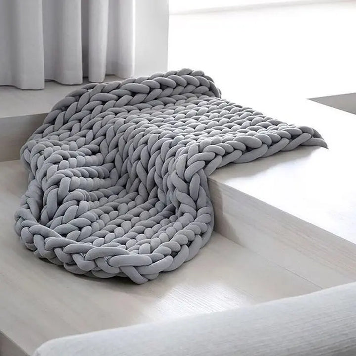 Chunky Knit Throw Handmade Weighted Blanket - SUPER COZY &amp; CALMING BLANKET
