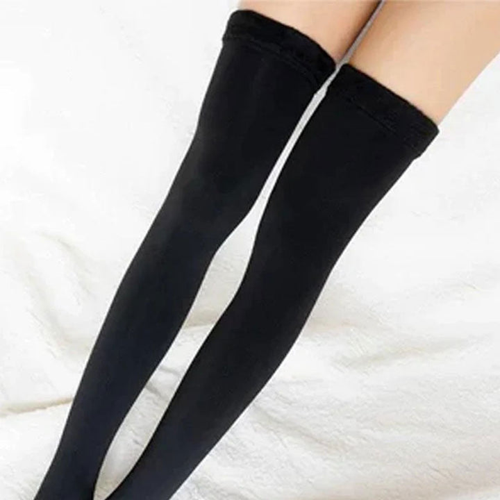 Thick Fleece-Lined Thigh-High Stockings with Stay-Up Fit