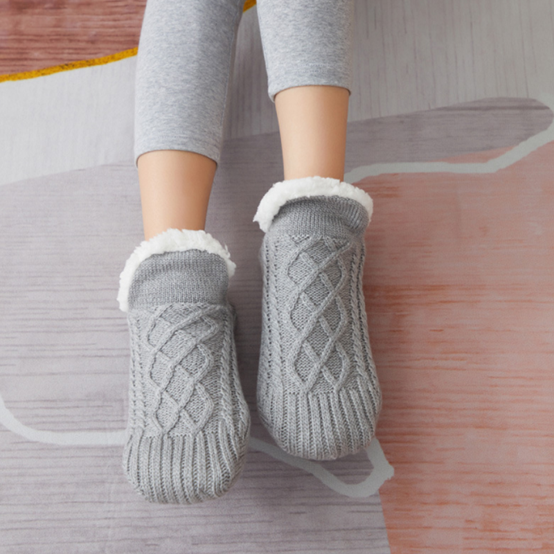 Woven Slipper Socks with Plush Lining and Non-Slip Grips