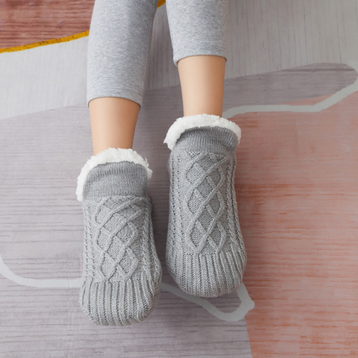 Woven Slipper Socks with Plush Lining and Non-Slip Grips