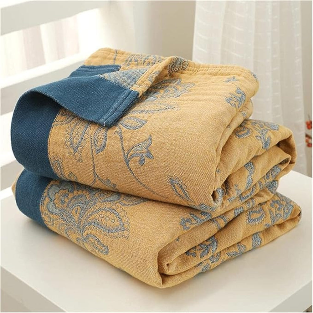 Five-Layer Cotton Gauze Blanket With Woven Floral Jacquard