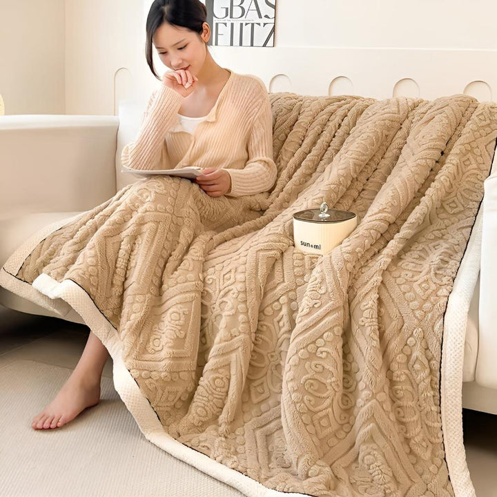 Mandala Carved Velvet Sherpa Blanket, Plush and Warm