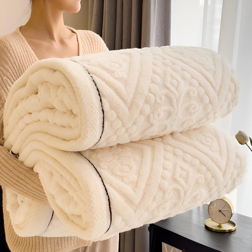 Mandala Carved Velvet Sherpa Blanket, Plush and Warm