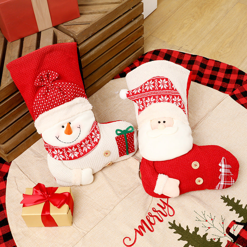 Knitted Christmas Stocking Decoration with Santa or Snowman