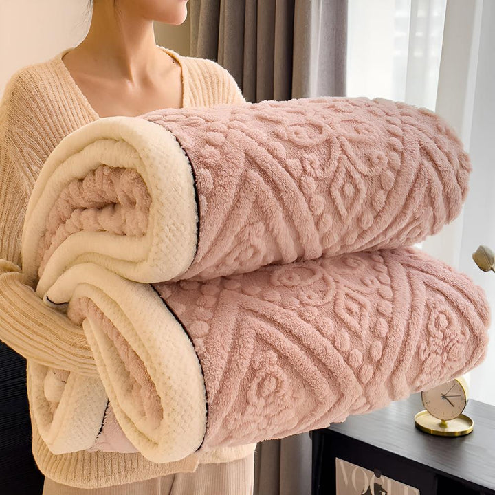 Mandala Carved Velvet Sherpa Blanket, Plush and Warm