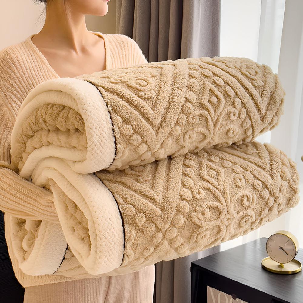 Mandala Carved Velvet Sherpa Blanket, Plush and Warm