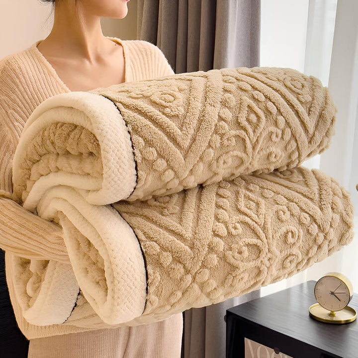 Mandala Carved Velvet Sherpa Blanket, Plush and Warm