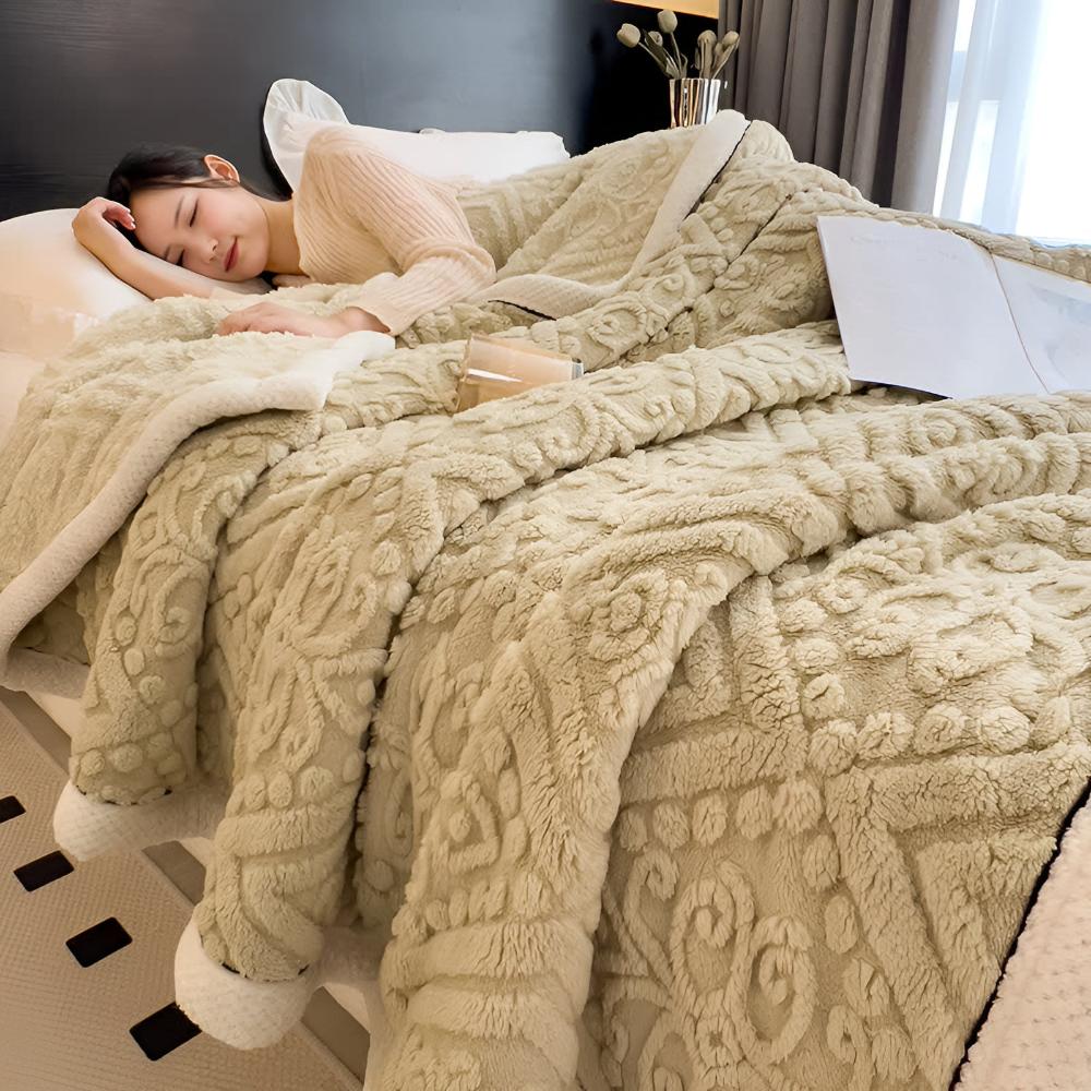 Mandala Carved Velvet Sherpa Blanket, Plush and Warm