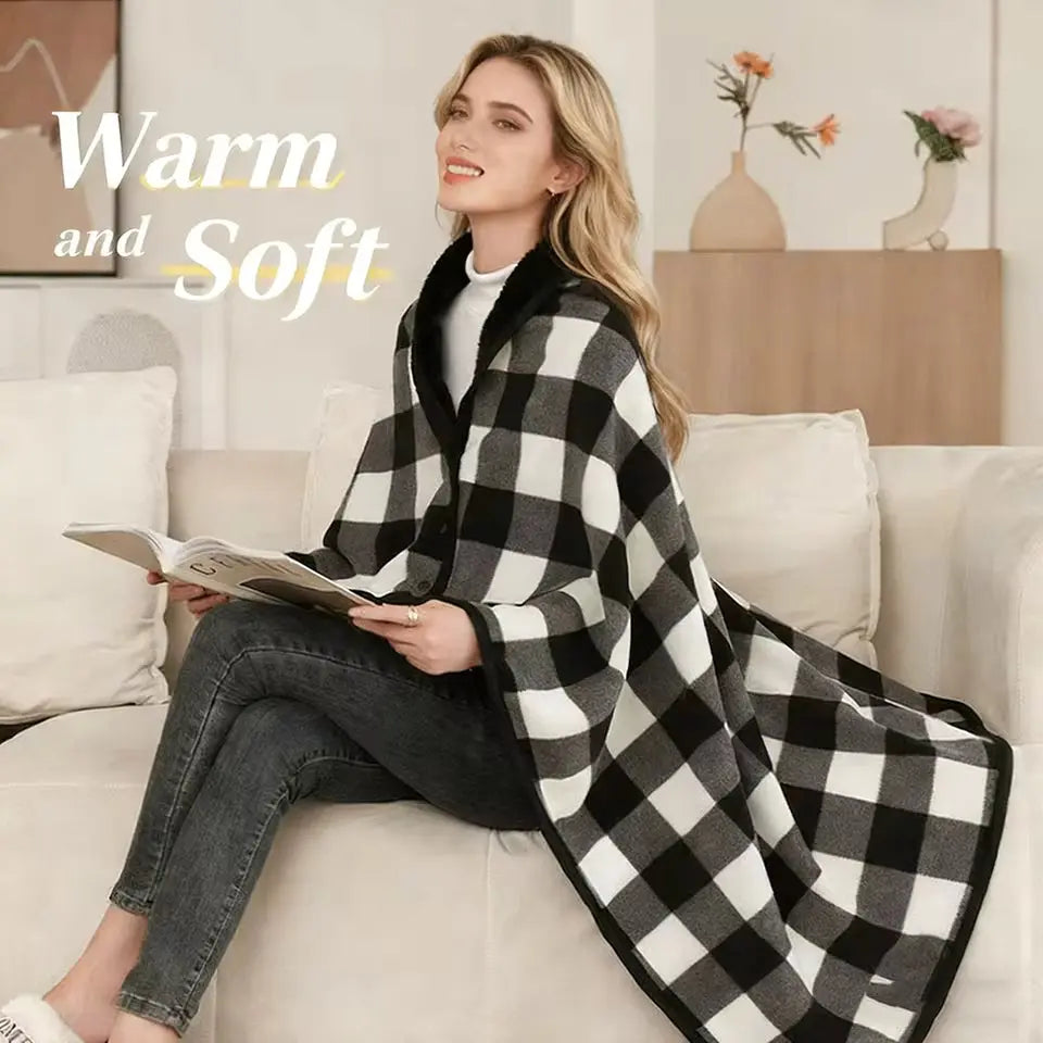 Wearable Plaid Blanket with Snaps – Poncho, Cape or Wrap