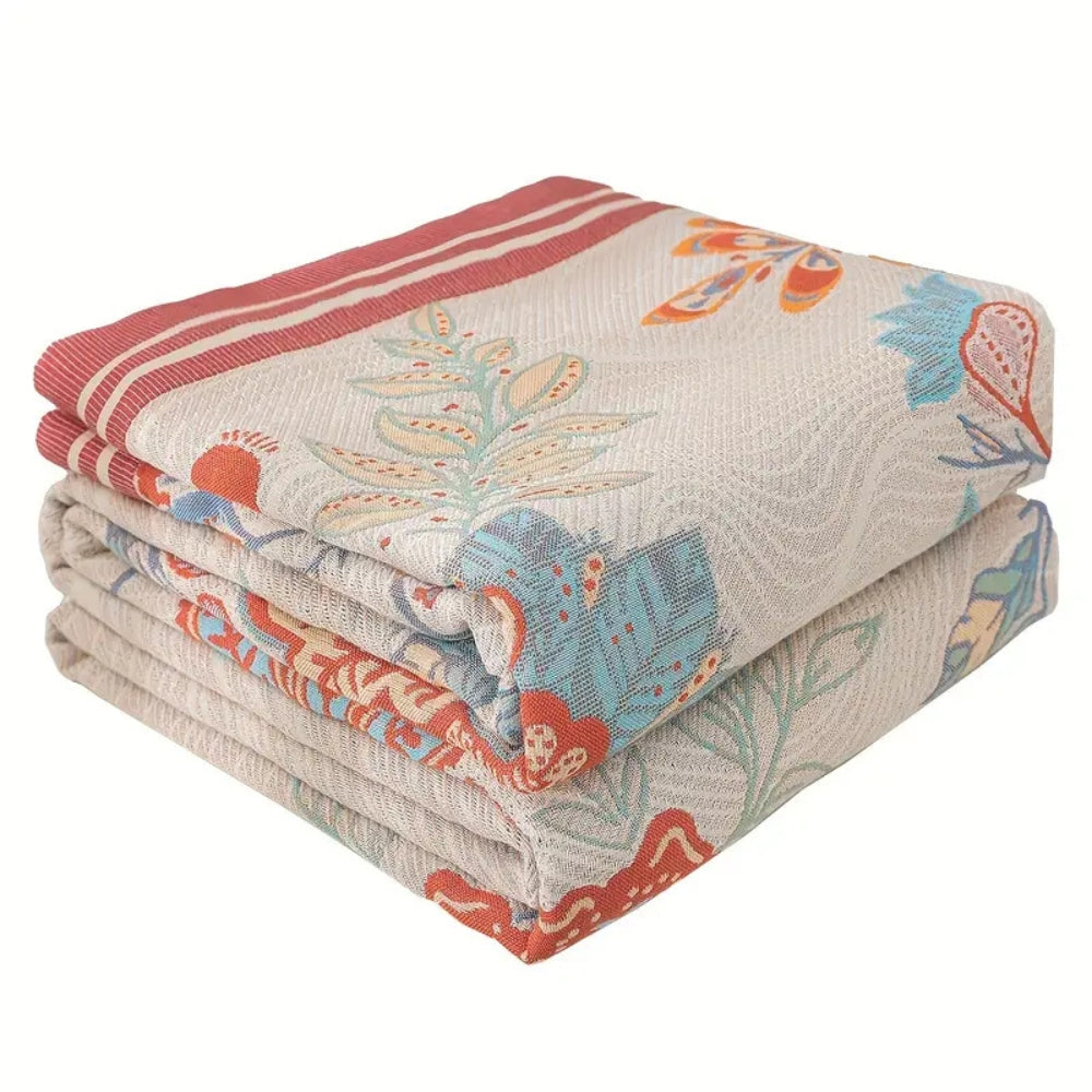 Oversized Reversible Floral Jacquard Blanket in 100% Cotton