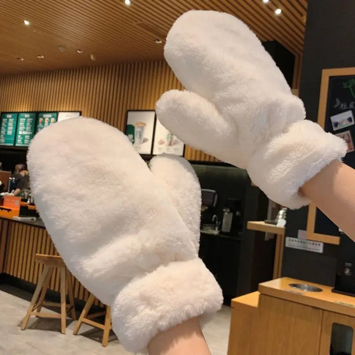Fluffy Plush Mittens with Thick Lining for Cold Days
