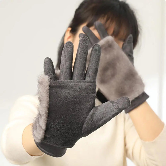 Plushley™ Suede Touchscreen Winter Gloves with Soft Faux Fur Trim