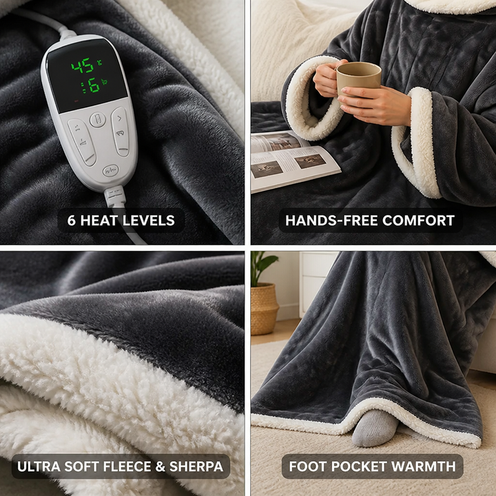 Plushley™ Heated Wearable Fleece Blanket with Sleeves, 50 x 70 in