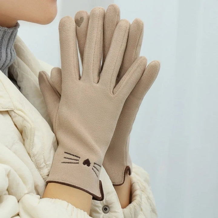 Cat Embroidered Touchscreen Winter Gloves for Women