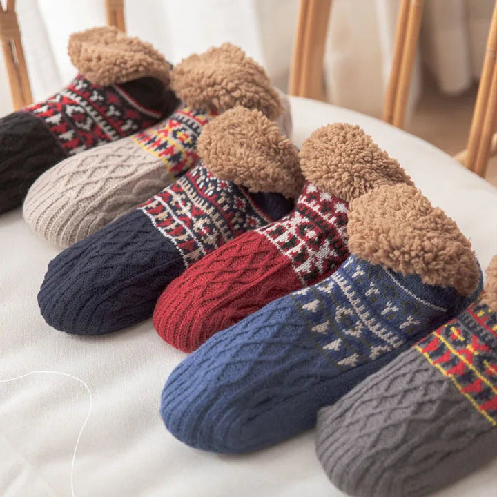 Plushley™ Snowflake Pattern Fleece-Lined Socks with Non-Slip Grips