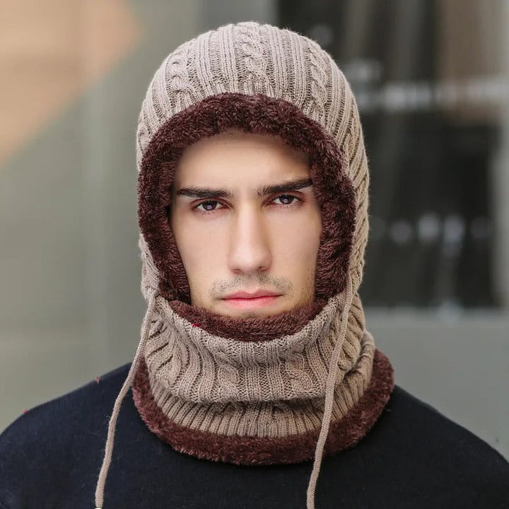 Fleece-Lined Knit Balaclava Hat with Built-In Scarf