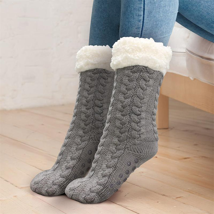 Thick Fleece-Lined Winter Socks with Anti-Slip Sole
