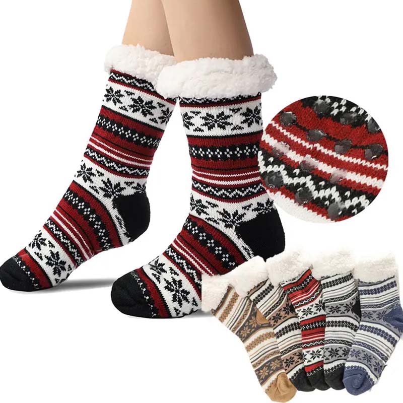 Ultra-Thick Snowflake Slipper Socks with Silicone Grippers