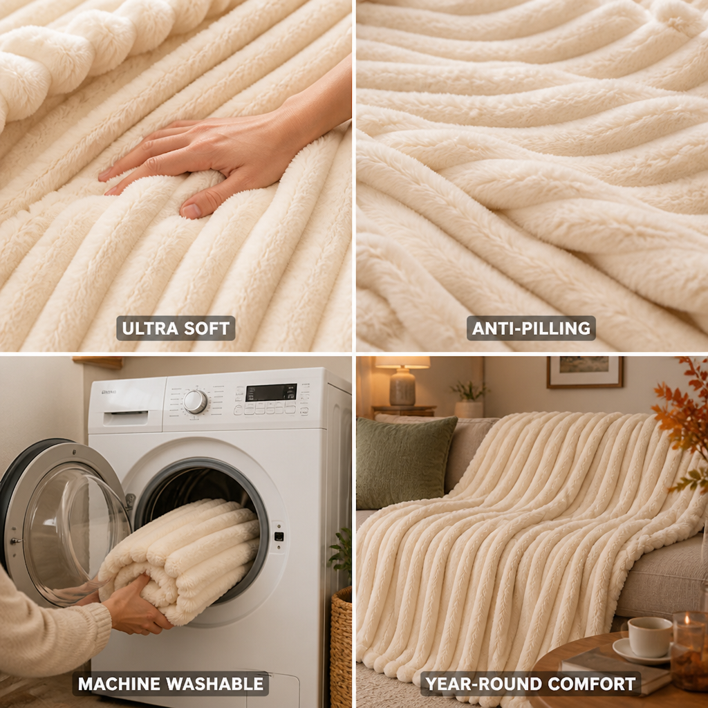 Soft Ribbed Fleece Throw Blanket That Won&