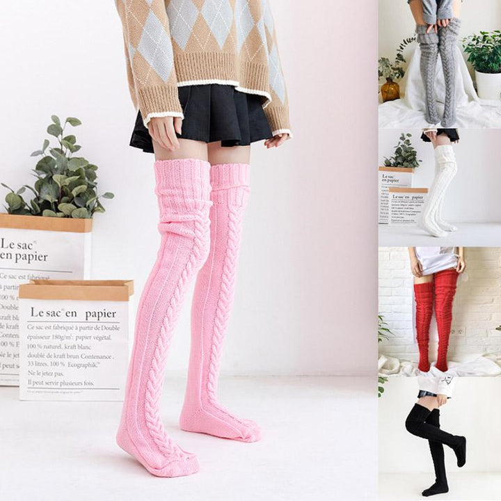 Hand-Knit Winter Knee High Socks in Soft Acrylic Cotton
