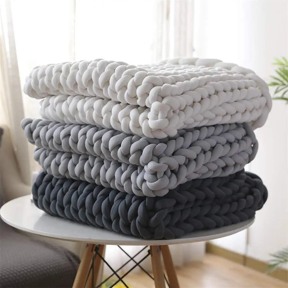 Chunky Knit Throw Handmade Weighted Blanket - SUPER COZY &amp; CALMING BLANKET
