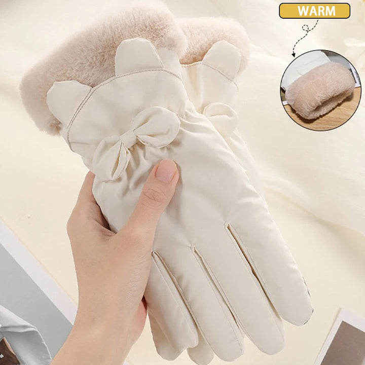 Elegant Waterproof Touchscreen Gloves with Bow Detail