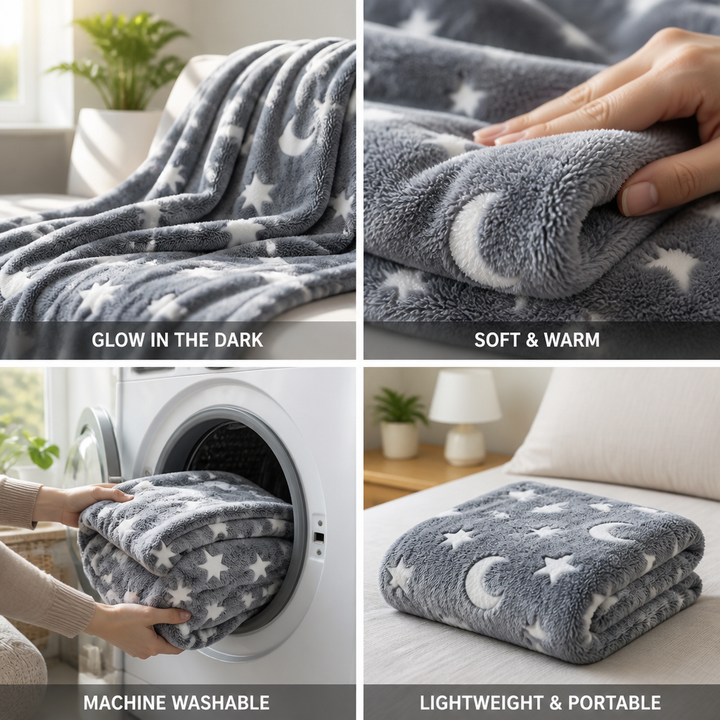 Glow-in-the-Dark Flannel Kids Blanket, No Batteries Required