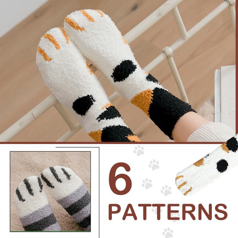 Cute Cat Paw Socks in Plush Coral Fleece – One Size Fits Most