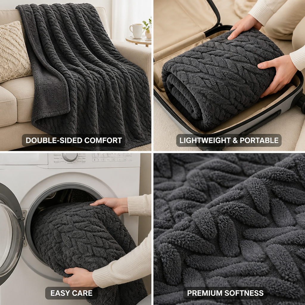 Reversible Jacquard Fleece Blanket with Smooth and Fluffy Sides