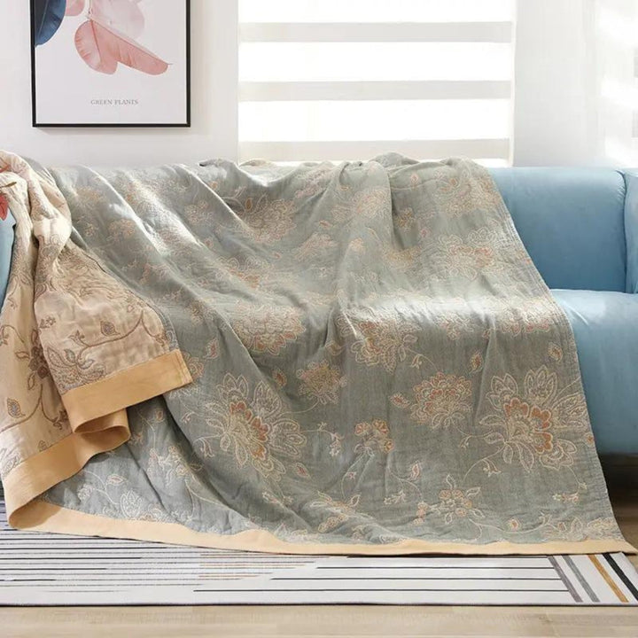 Five-Layer Cotton Gauze Blanket With Woven Floral Jacquard