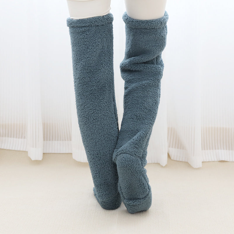 Fluffy Knee-High Leg Warmer Socks with Open-Toe Design