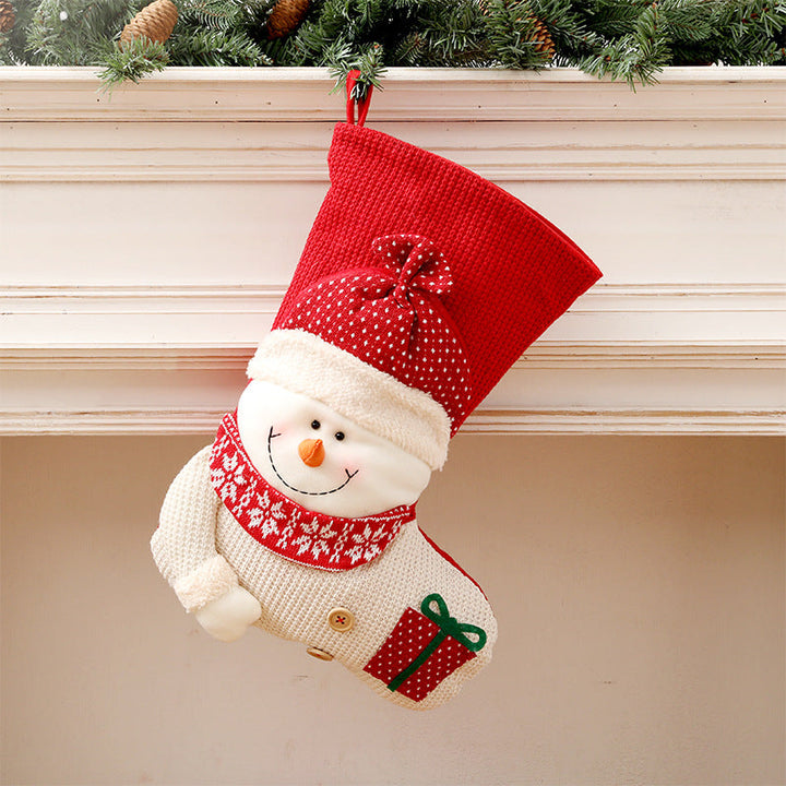 Knitted Christmas Stocking Decoration with Santa or Snowman