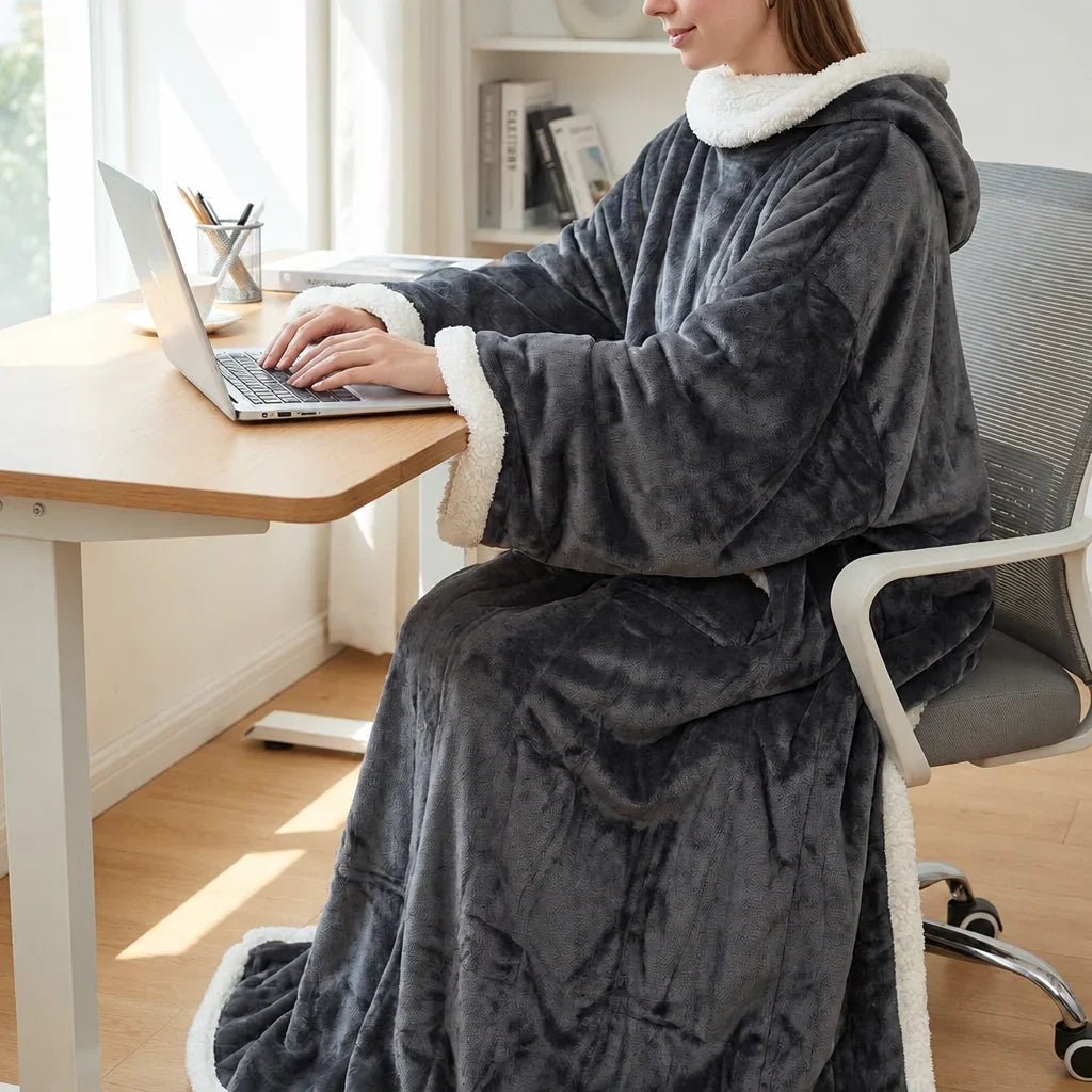 Sherpa Wearable Blanket with Sleeves and a Cozy Foot Pocket