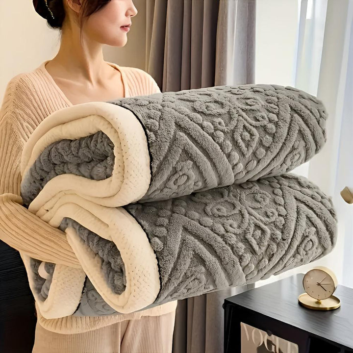 Mandala Carved Velvet Sherpa Blanket, Plush and Warm