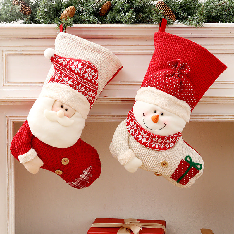 Knitted Christmas Stocking Decoration with Santa or Snowman