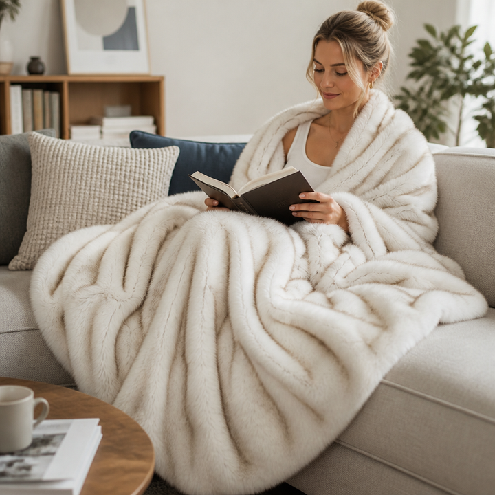 Fluffy Faux Fur Throw Blanket with Reinforced Edges