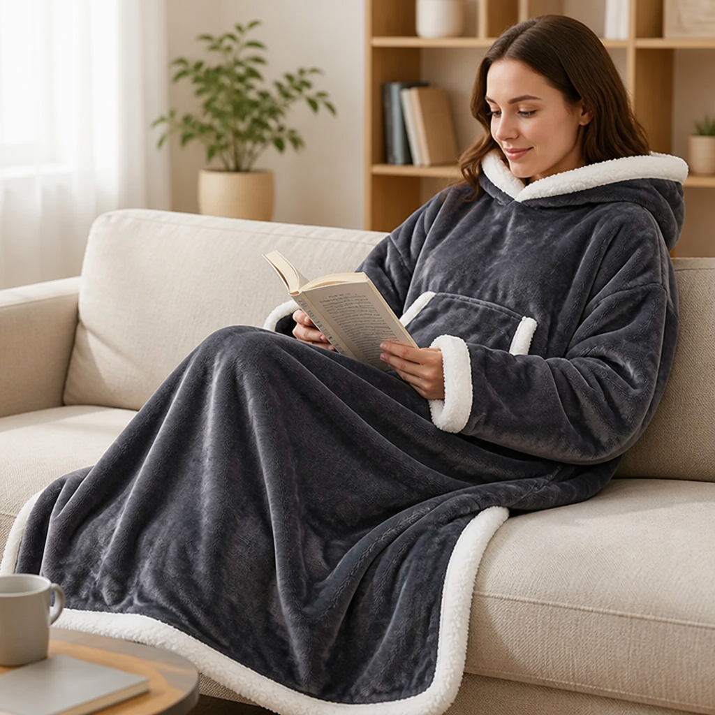 Sherpa Wearable Blanket with Sleeves and a Cozy Foot Pocket