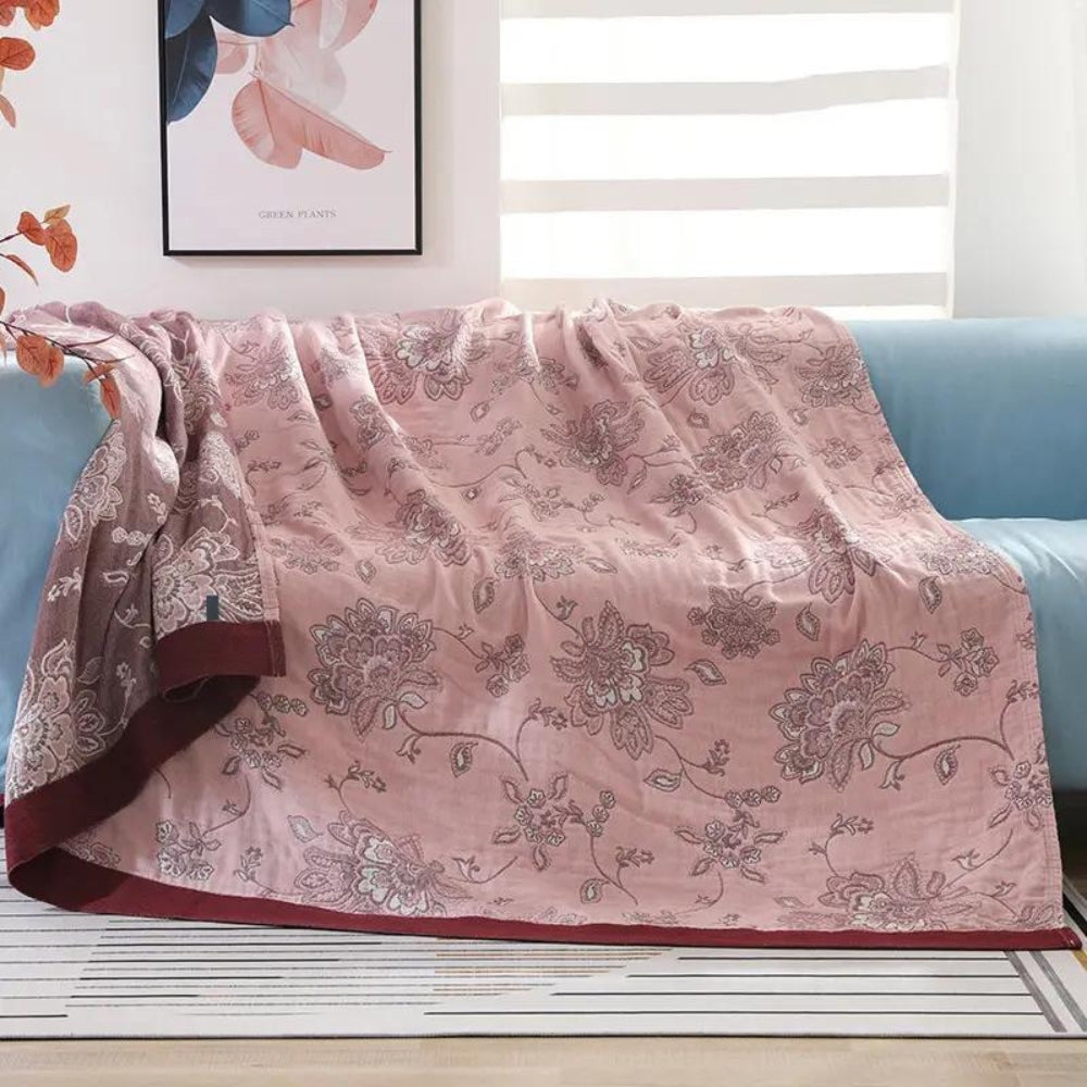 Five-Layer Cotton Gauze Blanket With Woven Floral Jacquard