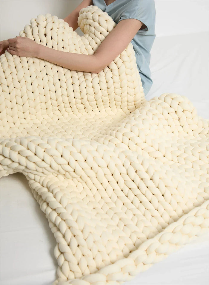 Plushley™ Handmade Chunky Knit Weighted Throw Blanket for Cozy Nights