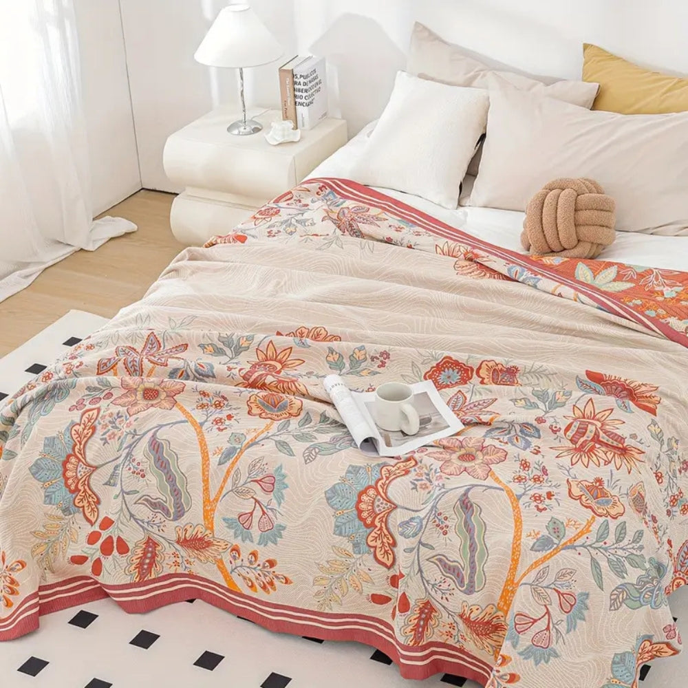 Oversized Reversible Floral Jacquard Blanket in 100% Cotton