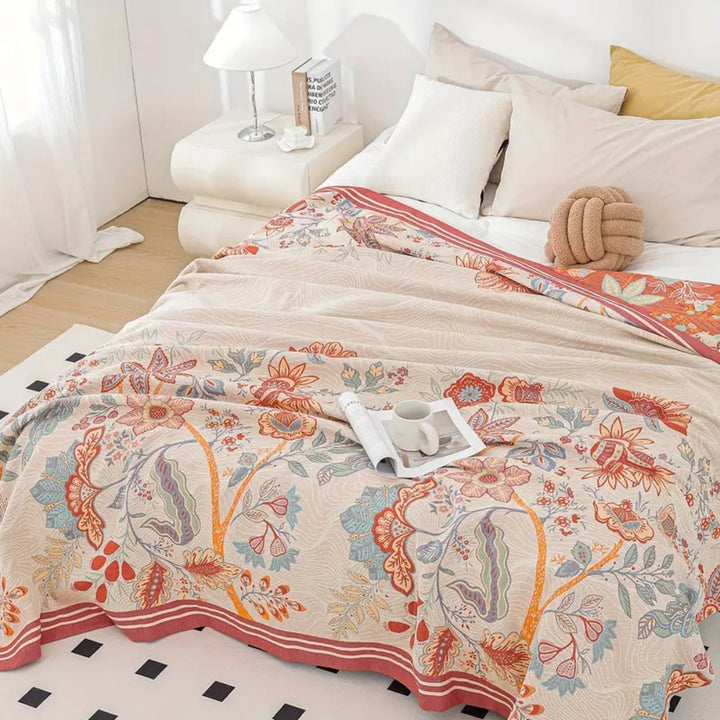 Oversized Reversible Floral Jacquard Blanket in 100% Cotton
